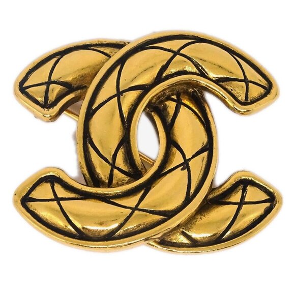 Chanel Quilted CC Brooch Pin Gold 1153 134478 - Picture 1 of 4